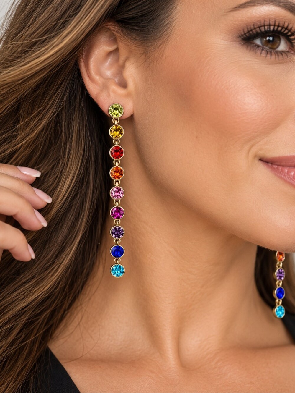 Gold-Tone Rainbow Crystal 3.5" Statement Drop Earrings